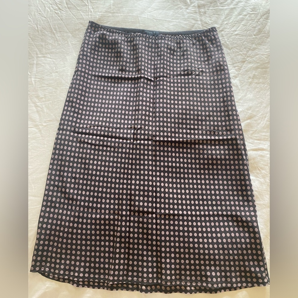 Vintage dark brown and pink polka dot 100% silk skirt The Limited